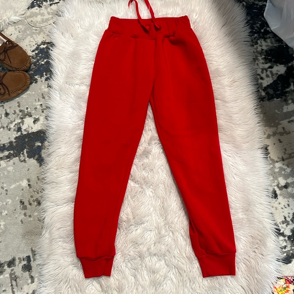 Red jogger sweatpants snatched waistline